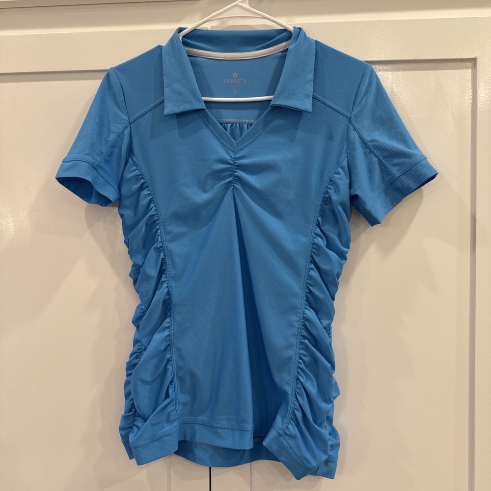 Athleta Women's Size Small Blue Collared V-Neck Performance Rushing On Each Side